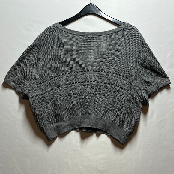Torrid Gray Cotton Crochet Knit Button-Front Cropped Cardigan Women's 2X Boho - Picture 7 of 10